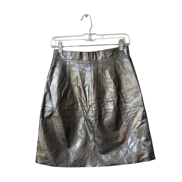 Zara Skirt XS Leather Gray Silver Metallic Festival Blogger Fav Snap Button - Picture 7 of 11